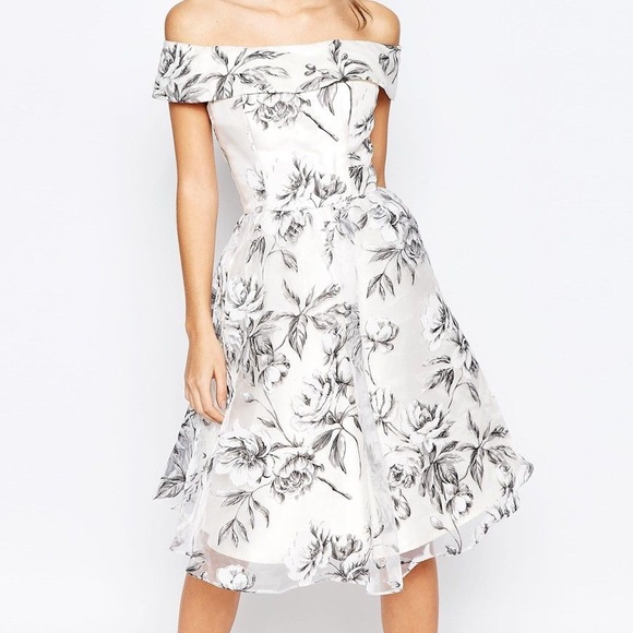 Off shoulder midi dress in organza - Picture 1 of 6